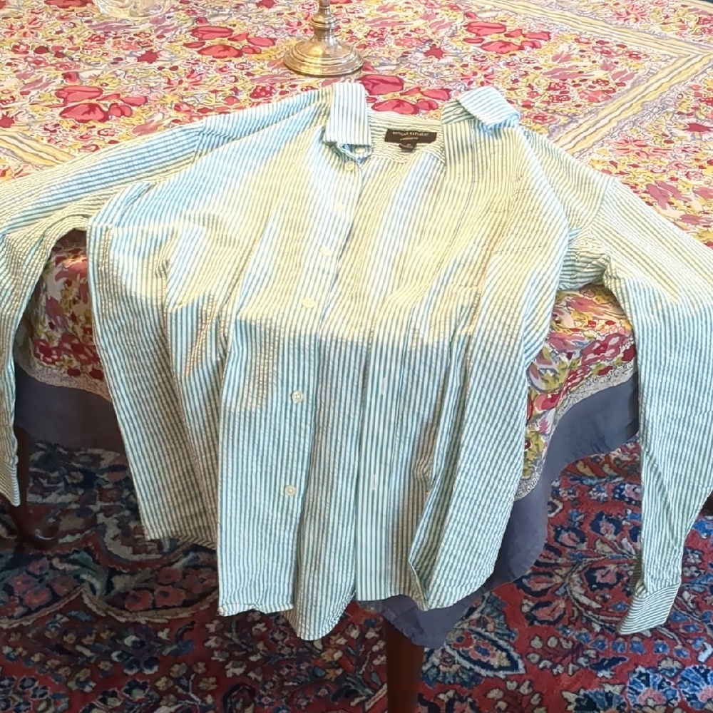 Banana Republic Green Striped Dress Shirt